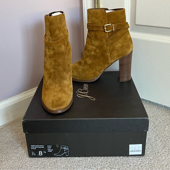 NWB J Crew Suede Ankle Boots with Wrap Around Buckle, size 8.5 - Picture 10 of 12